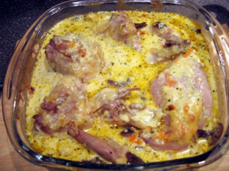 Рецепт - Кролик, запеченный в духовке в соусе с грибами